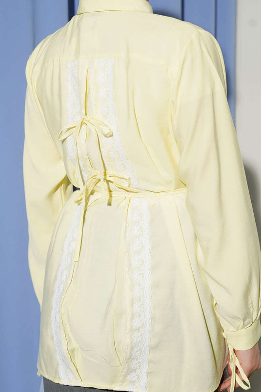 Sırt Dantelli İpli Tensel Gömlek Sarı