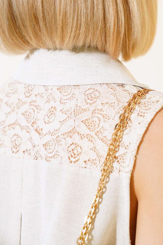 Lace Back Linen Blouse Beige
