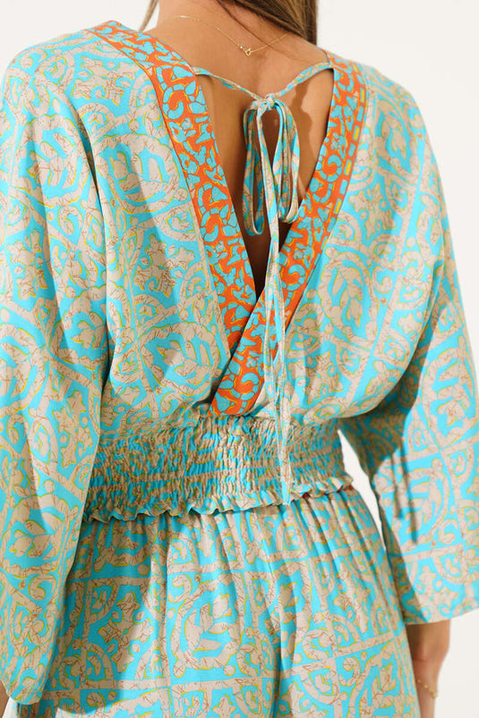 Ensemble deux pièces court à motifs avec détail de corde au dos et couleur pétrole