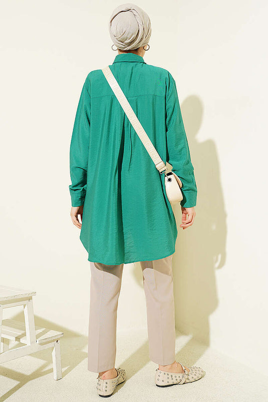 Chemise ample basique plissée dans le dos, verte