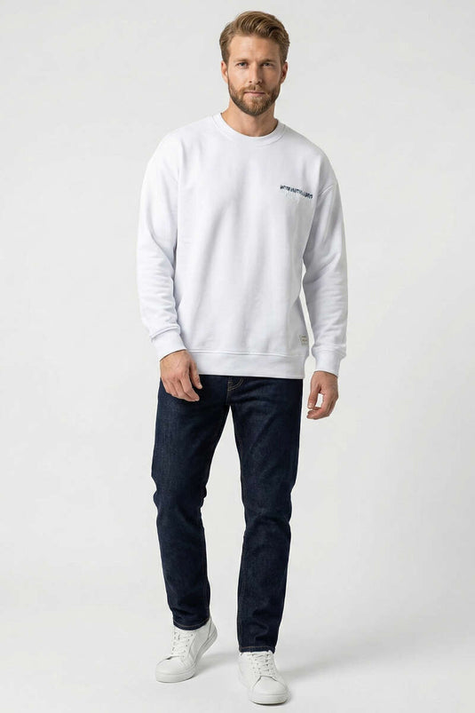 Back and Collar Printed Men's Sweatshirt White