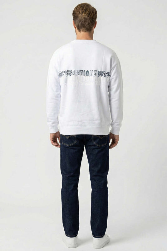 Back and Collar Printed Men's Sweatshirt White