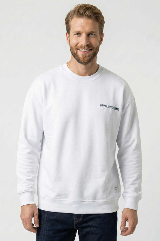 Back and Collar Printed Men's Sweatshirt White