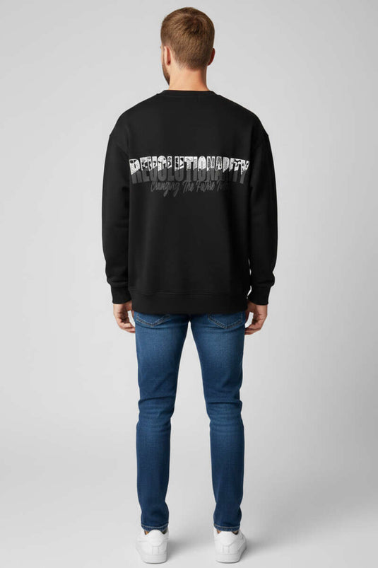 Sırt Ve Yaka Baskılı Erkek Sweatshirt Siyah