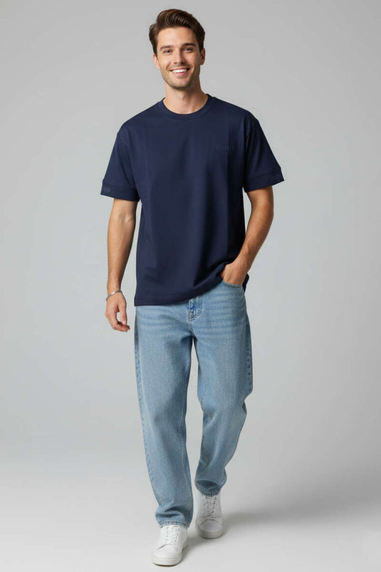 Sırt Yazılı Oversize Erkek T-shirt Lacivert