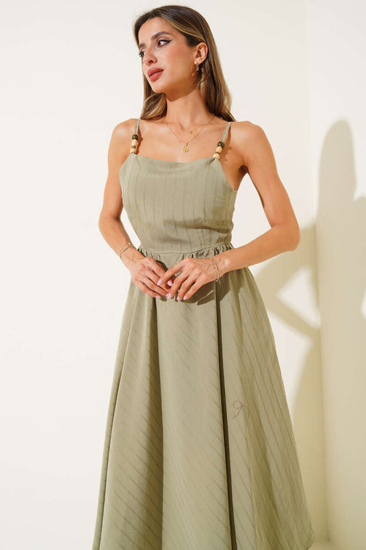 Backless Strappy Dress, Khaki