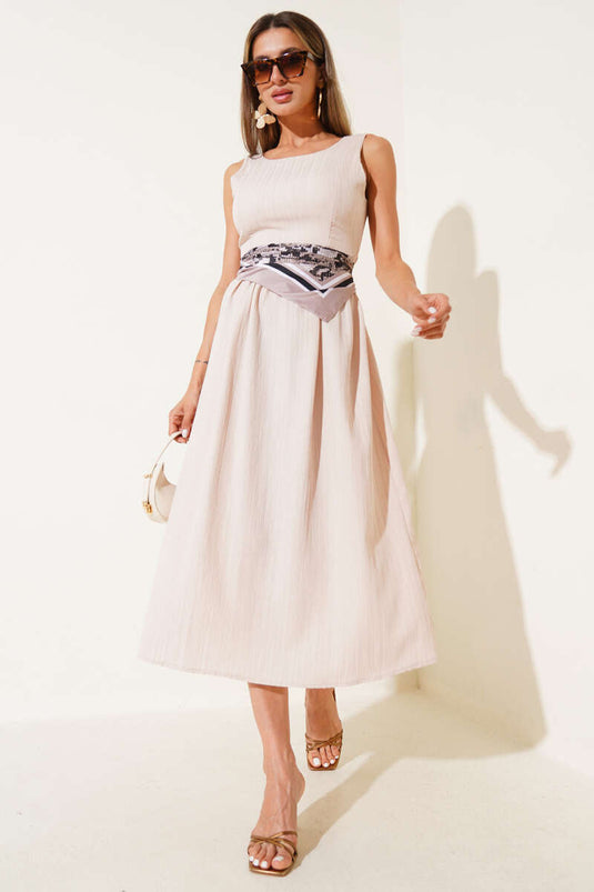 Beige Dress with U-Neck Back