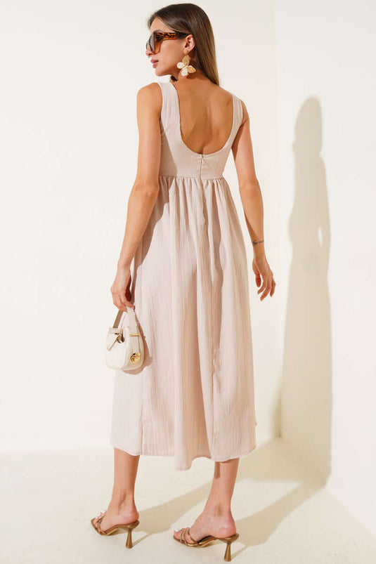 Beige Dress with U-Neck Back