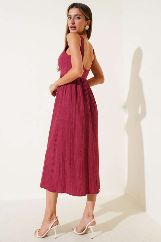 Burgundy Dress with U-Neck Back