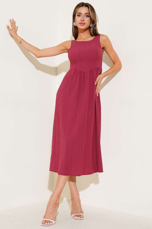 Burgundy Dress with U-Neck Back