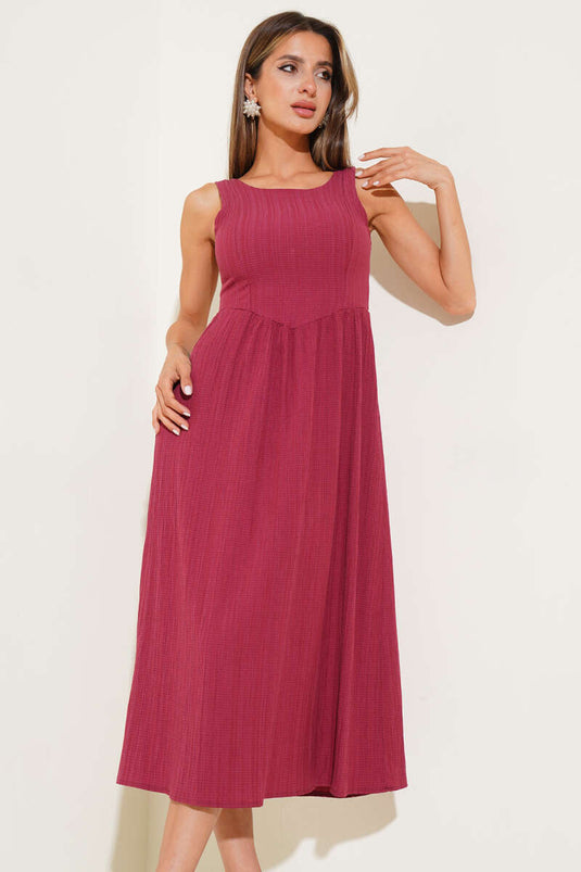Burgundy Dress with U-Neck Back