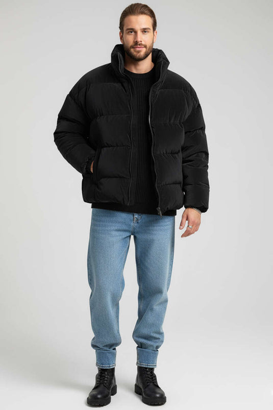 Blouson aviateur matelassé pour homme, noir