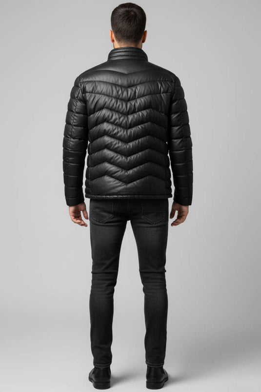 Men's Padded Leather Jacket, Black