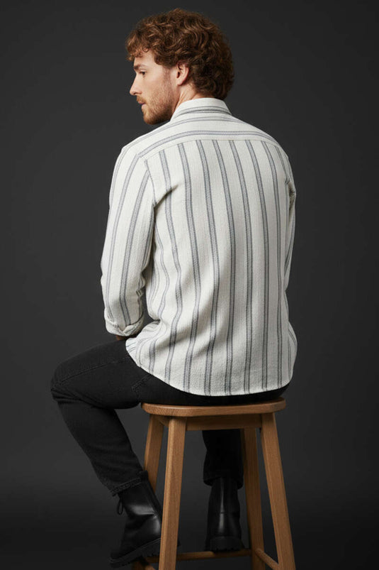 Chemise homme en lin rayée coupe ajustée gris fumée