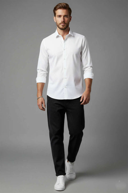 Slim Fit Cotton Satin Men's Shirt White