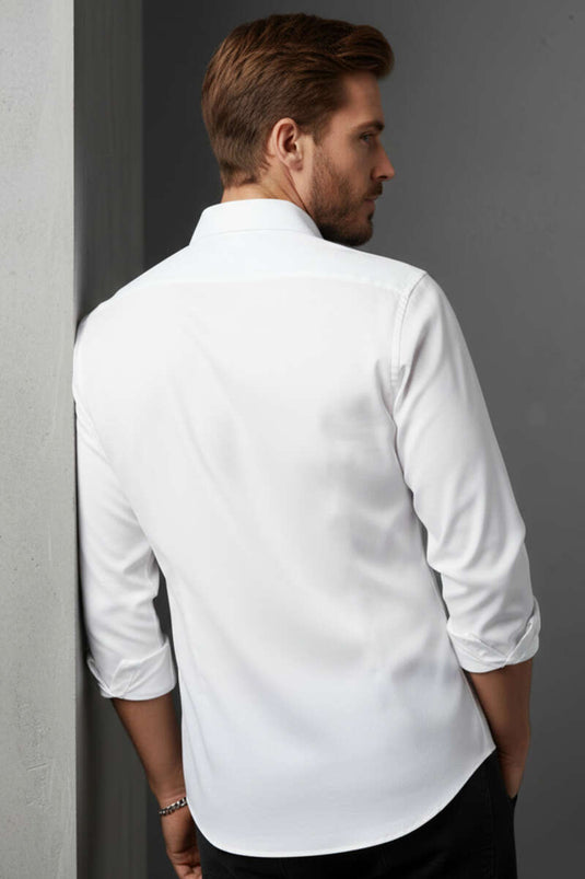 Slim Fit Cotton Satin Men's Shirt White