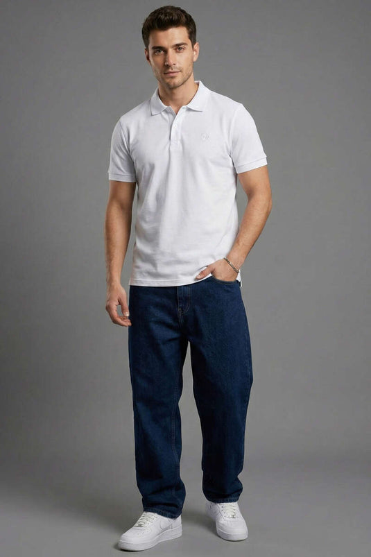 T-shirt homme slim fit à col boutonné blanc