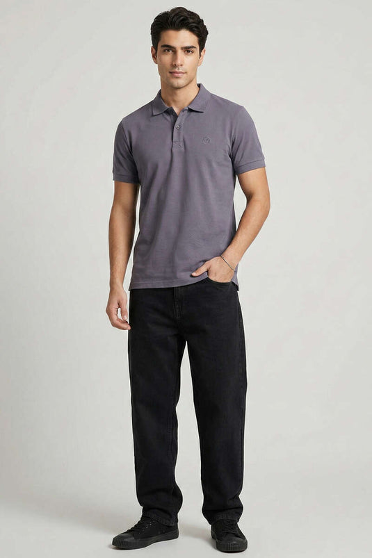 Slim Fit Herren T-Shirt mit Knopfleiste, Rauchgrau