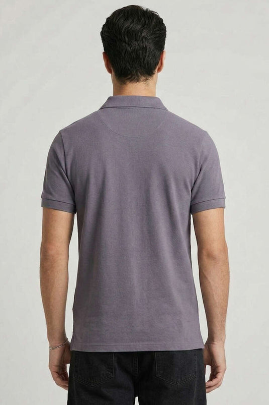 Slim Fit Herren T-Shirt mit Knopfleiste, Rauchgrau