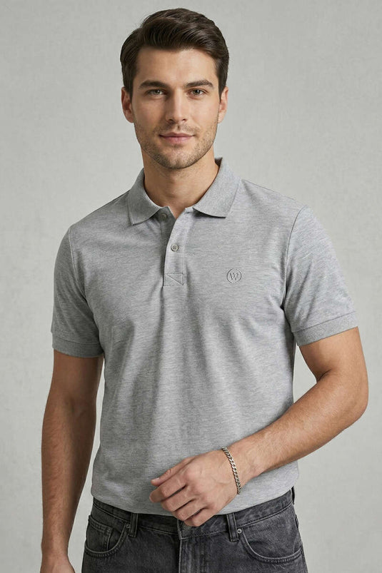T-shirt homme gris slim fit à col boutonné