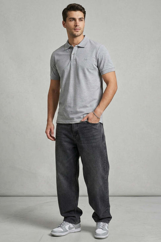 T-shirt homme gris slim fit à col boutonné