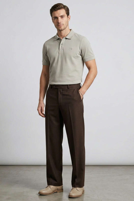 Slim Fit Yaka Düğmeli Erkek T-shirt Melanj Gri