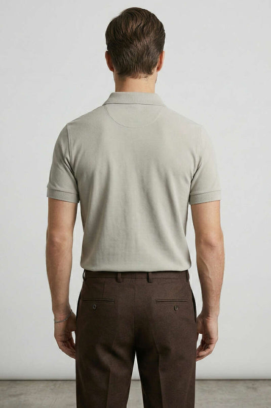 Slim Fit Yaka Düğmeli Erkek T-shirt Melanj Gri