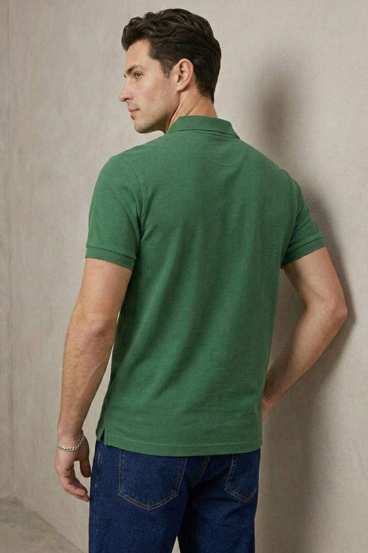 T-shirt homme slim fit col à boutons vert olive