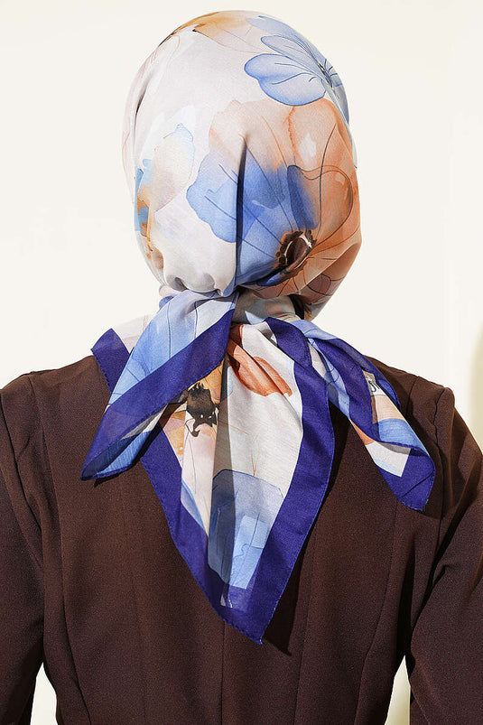 Bufanda Con Estampado Floral Suave Azul Marino