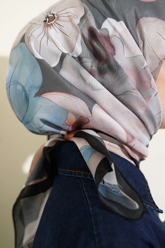 Soft Floral Patterned Scarf Black