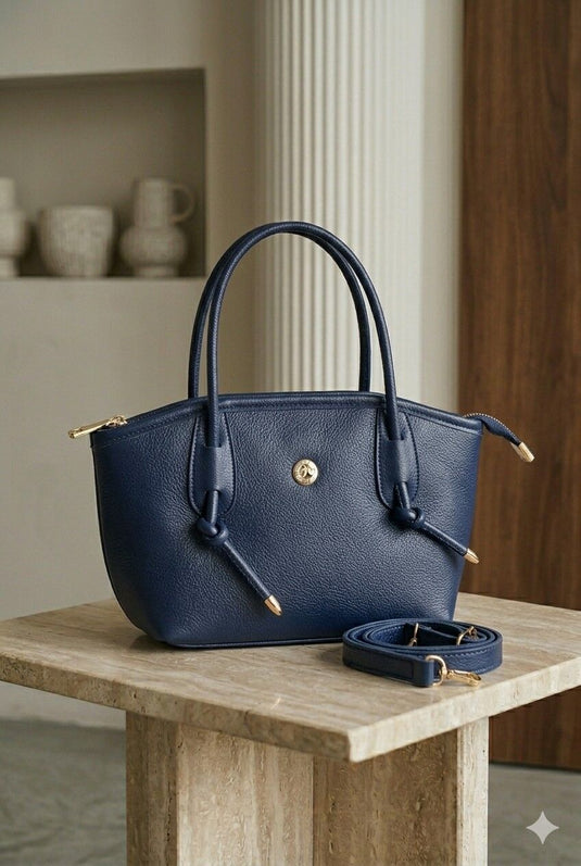 Soft Leather Hand & Shoulder Bag Navy Blue