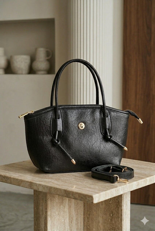 Soft Leather Hand & Shoulder Bag Black