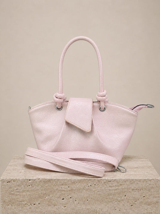 Soft Leather-Look Knot Detail Hand & Shoulder Bag in Powder Pink