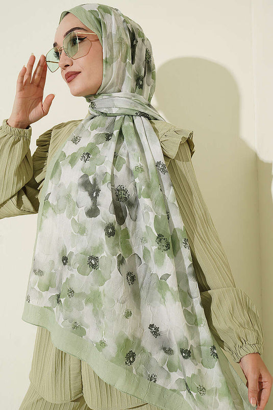 Bufanda Suave Flora De Bambú Kraş En Verde Marino