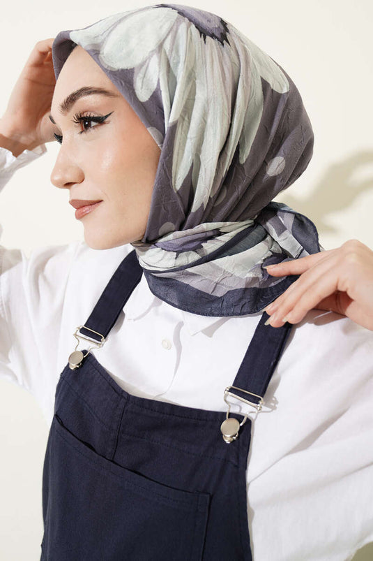 Foulard en coton imprimé floral doux gris fumé