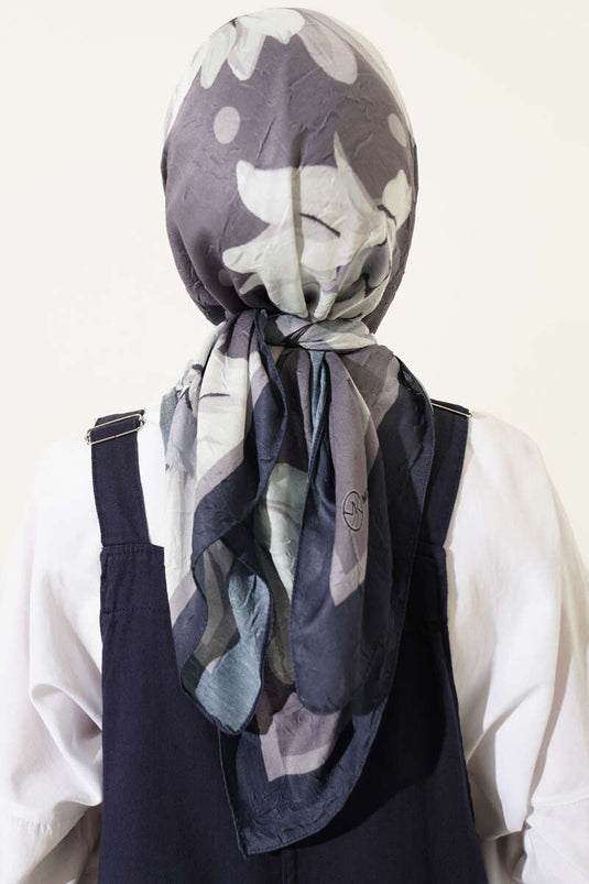 Foulard en coton imprimé floral doux gris fumé