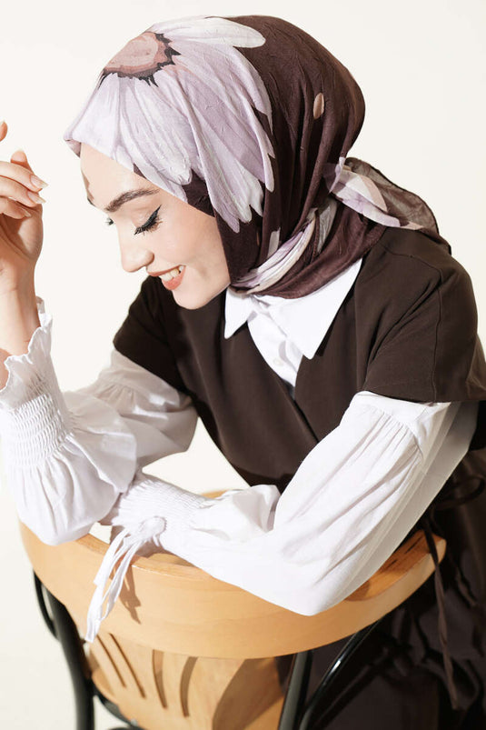 Foulard en coton imprimé floral doux marron