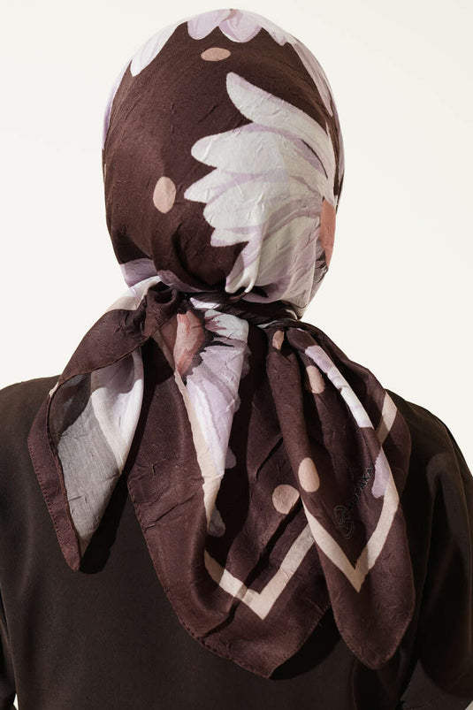 Foulard en coton imprimé floral doux marron