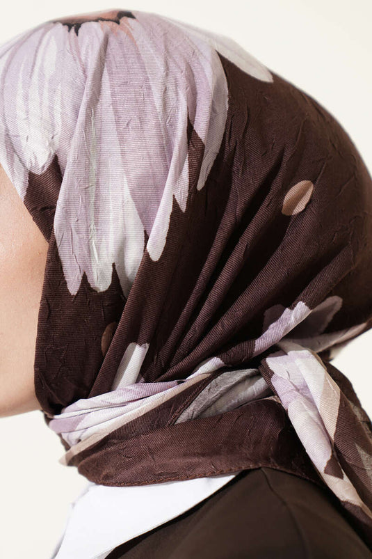 Foulard en coton imprimé floral doux marron