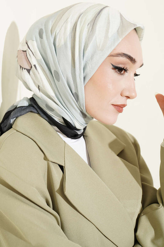 وشاح قطني مطبوع بنقشة زهور ناعمة باللون النعناعي