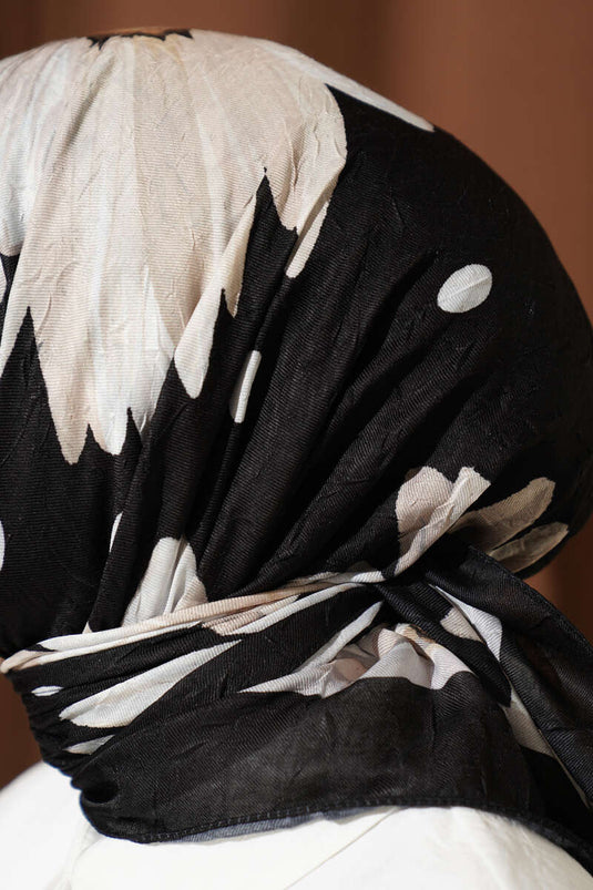 Foulard en coton imprimé floral doux noir beige