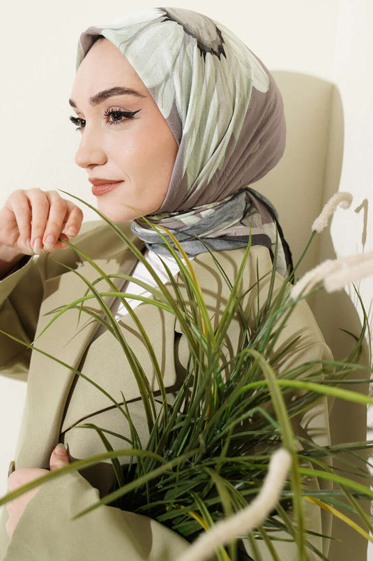 Foulard en coton imprimé floral doux couleur vison