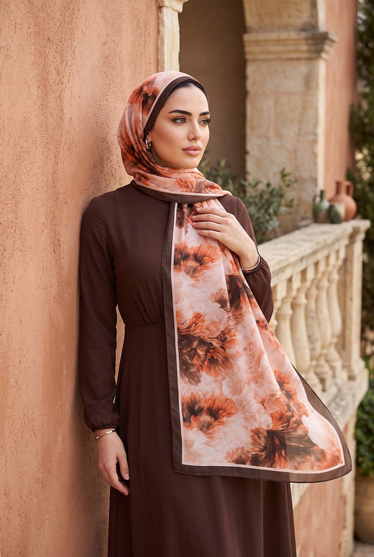 Soft Floral Shawl Series in Dark Brown
