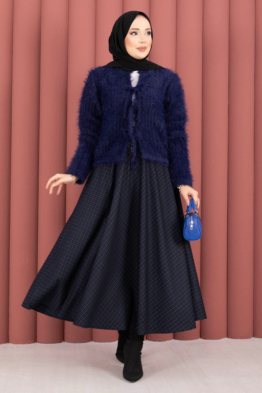 Jupe douce à motif à carreaux indigo