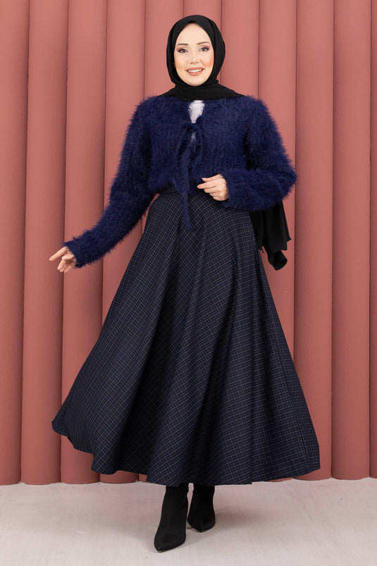 Jupe douce à motif à carreaux indigo