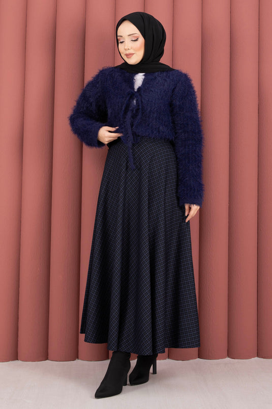 Jupe douce à motif à carreaux indigo