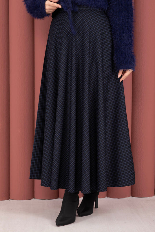 Jupe douce à motif à carreaux indigo