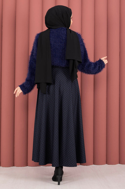 Jupe douce à motif à carreaux indigo