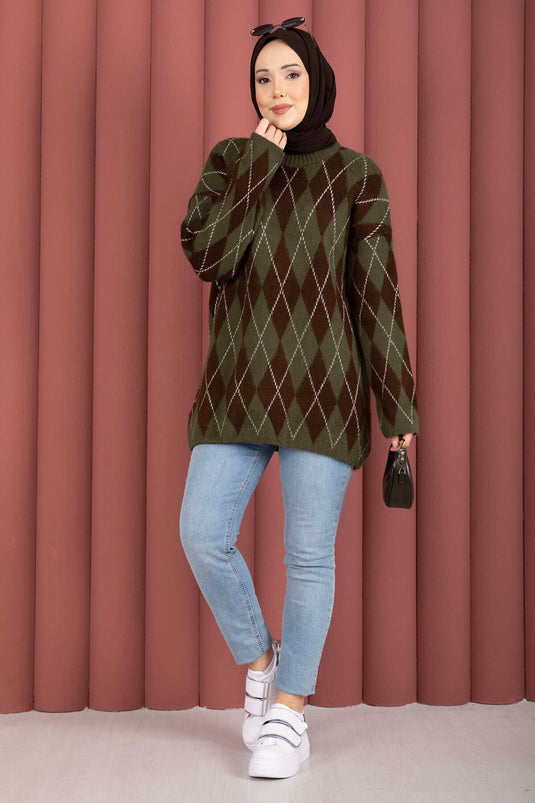 Softie Baklava Patterned Knit Sweater Khaki