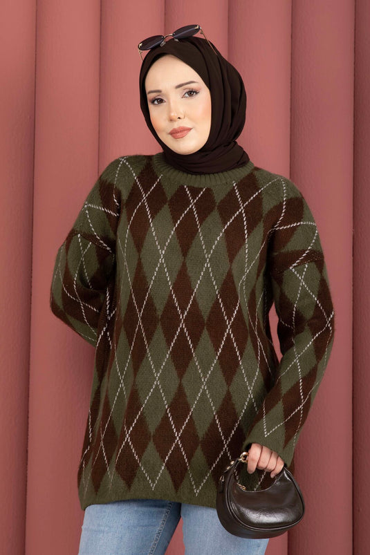 Softie Baklava Patterned Knit Sweater Khaki